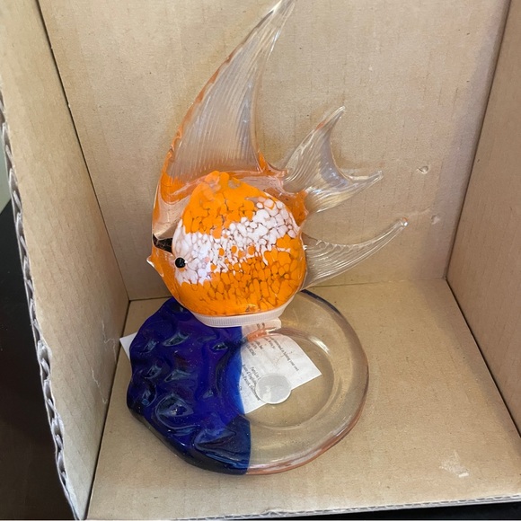 PartyLite Orange Tropical Angel Fish Blown Glass TeaLight Candle Holder NEW - Picture 2 of 5